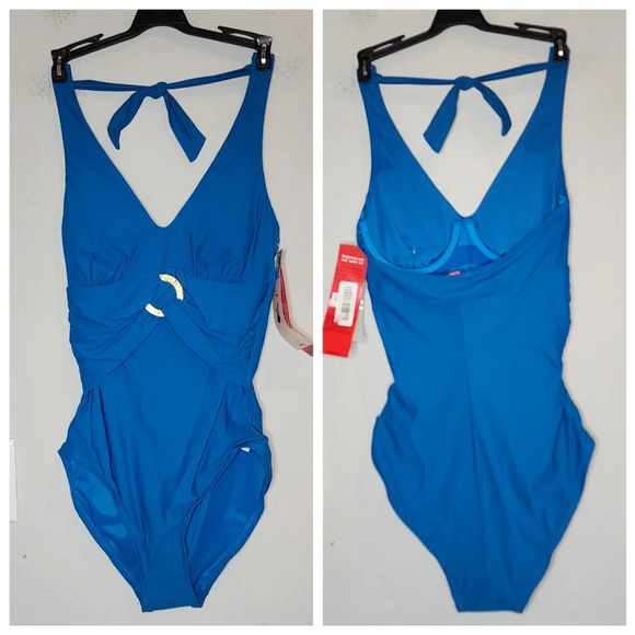 NWT Spanx Blue Shaping Halter one piece swimsuit. Women's size 8. - Picture 16 of 16